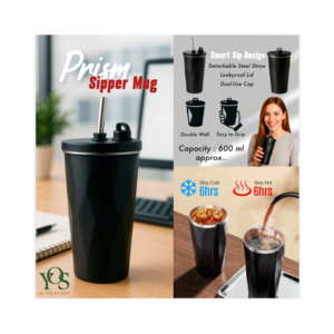Prism Sipper Mug 600ml Insulated Travel Cup with Straw Lid Leakproof Double Wall Hot Cold