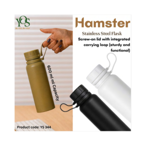 Hamster Stainless Steel Flask 600ml Screw Lid Bottle with Carry Loop Leakproof Insulated Travel Bottle
