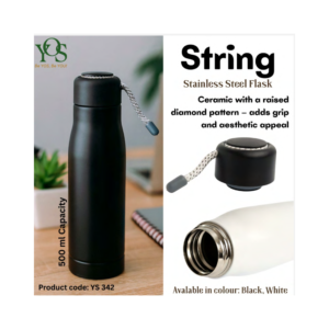 String Stainless Steel Flask 500ml Ceramic Coated Bottle Diamond Grip Leakproof Hot Cold Travel Thermos Bottle