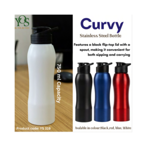 Curvy Stainless Steel Bottle 750ml Flip Top Spout Leakproof Insulated Sports Water Bottle Travel Flask